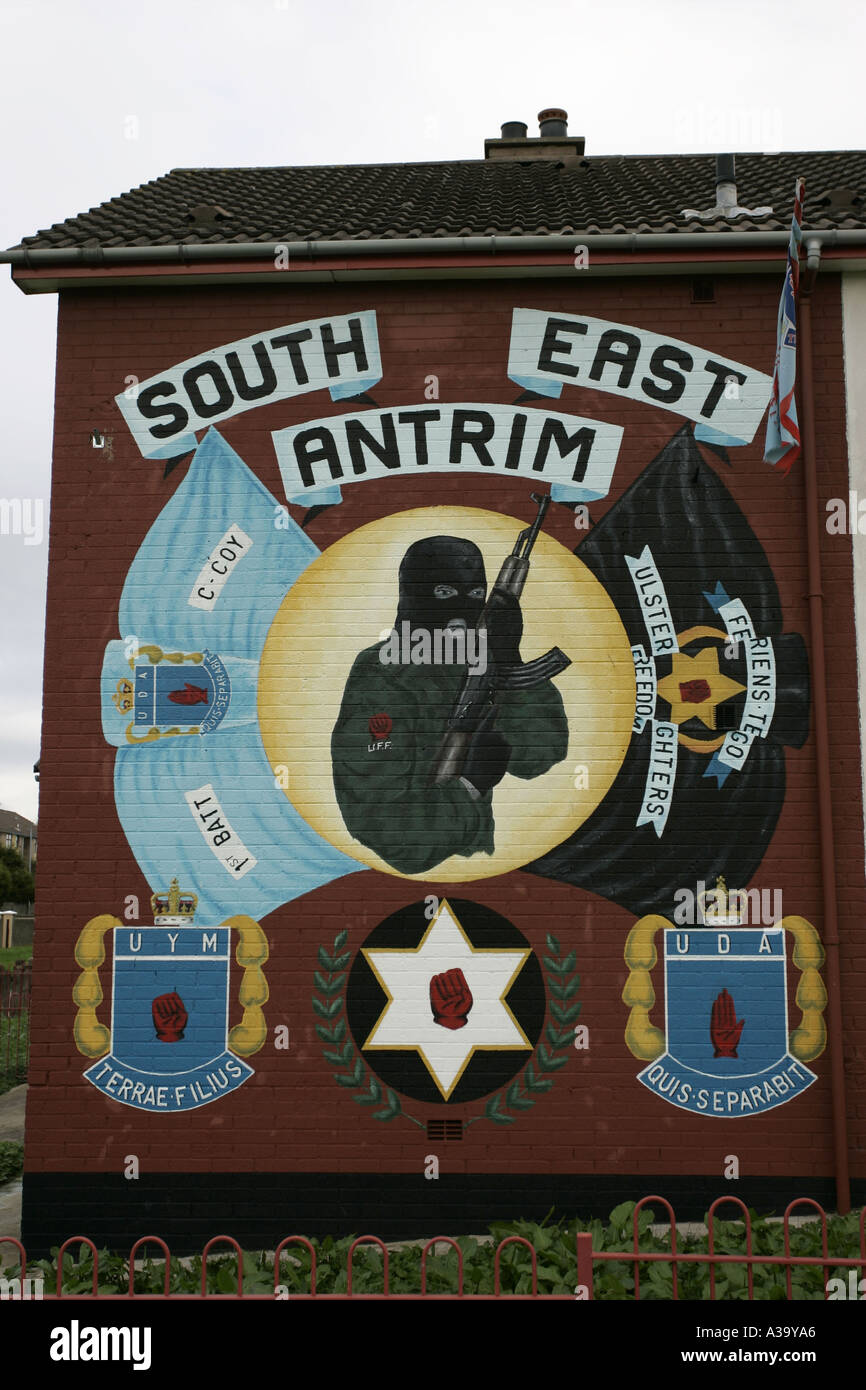 UDA UFF loyalist terrorist wall mural monkstown county antrim northern ireland Stock Photo