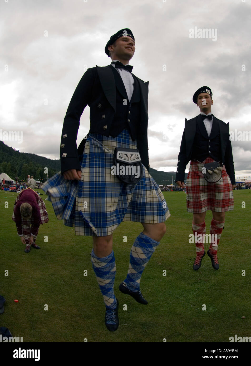 Dancers Cameron and Vincent Collins from Canada limber up prior to competing in the sword dancing Stock Photo