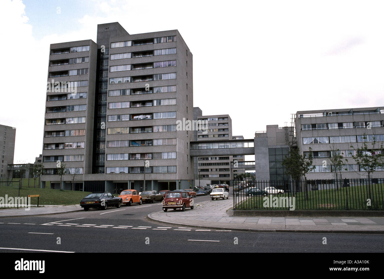Seventies designed tower block in London photographed in the late 70's Stock Photo