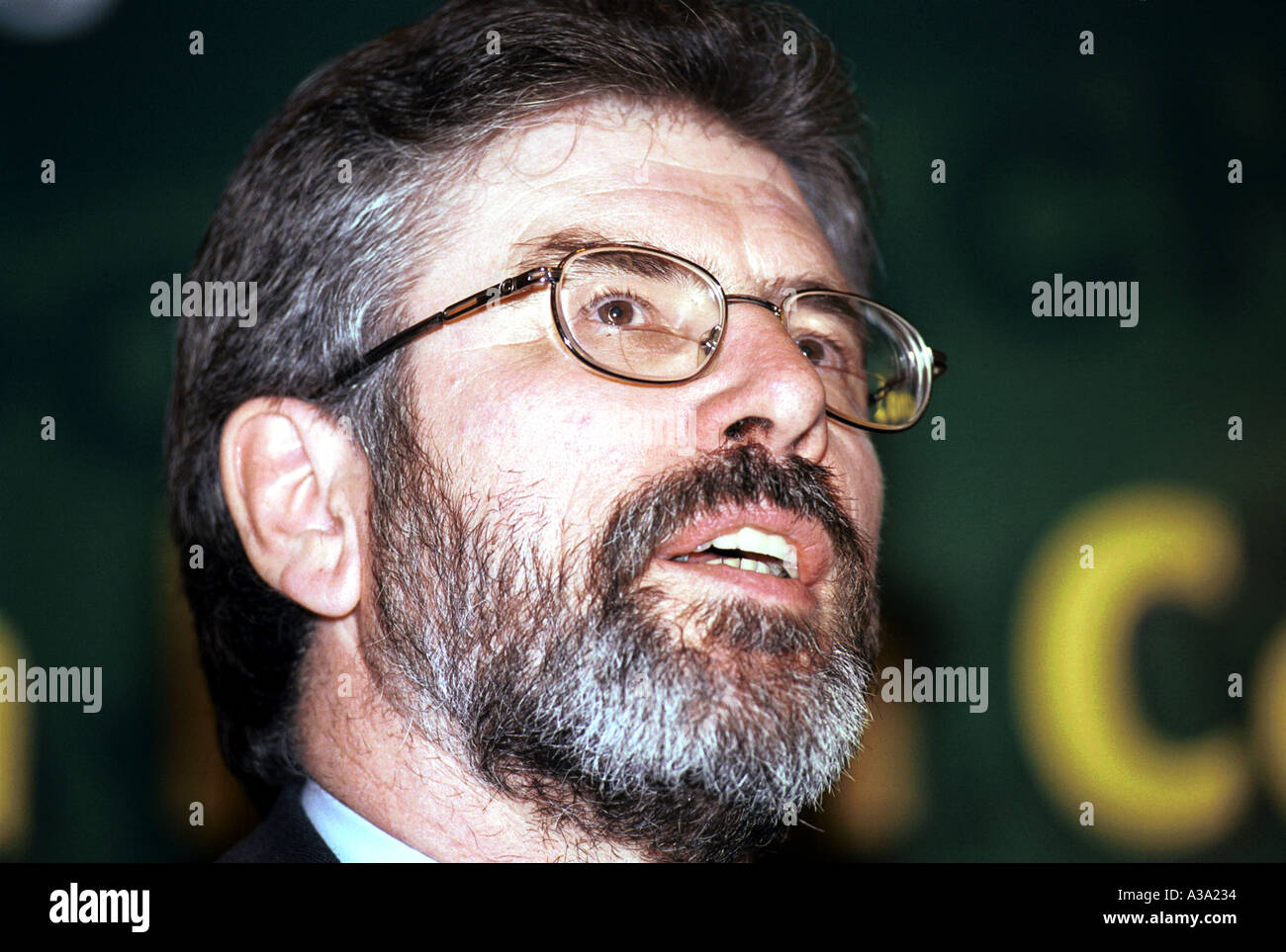 Mar 04 2002 Sinn Fein President GERRY ADAMS MLA MP speaking at the election launch of a local candidate  Stock Photo