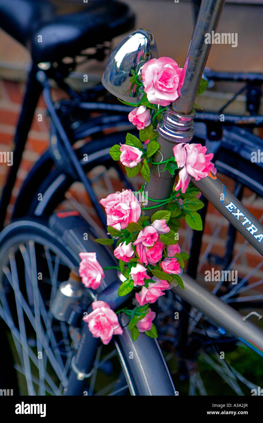 'Flower power' bike [personalised with pink roses] - 'Amsterdam' Stock Photo