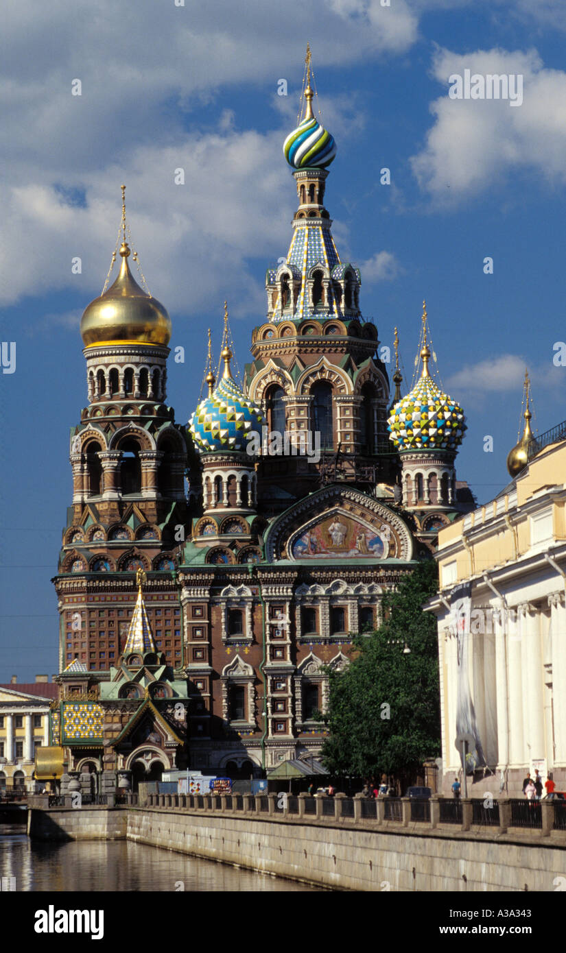 Russia St Petersburg Church on Spilled Blood aka Church of the Resurrection Griboedova Canal embankment Stock Photo