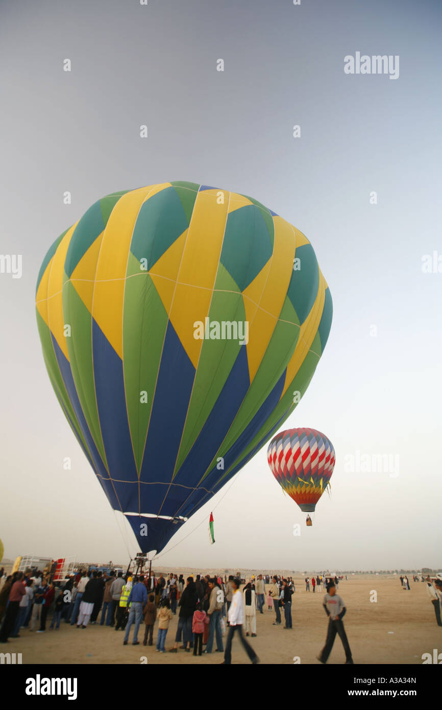 Hot air balloons taking off during Dubai balloon festival Stock Photo ...