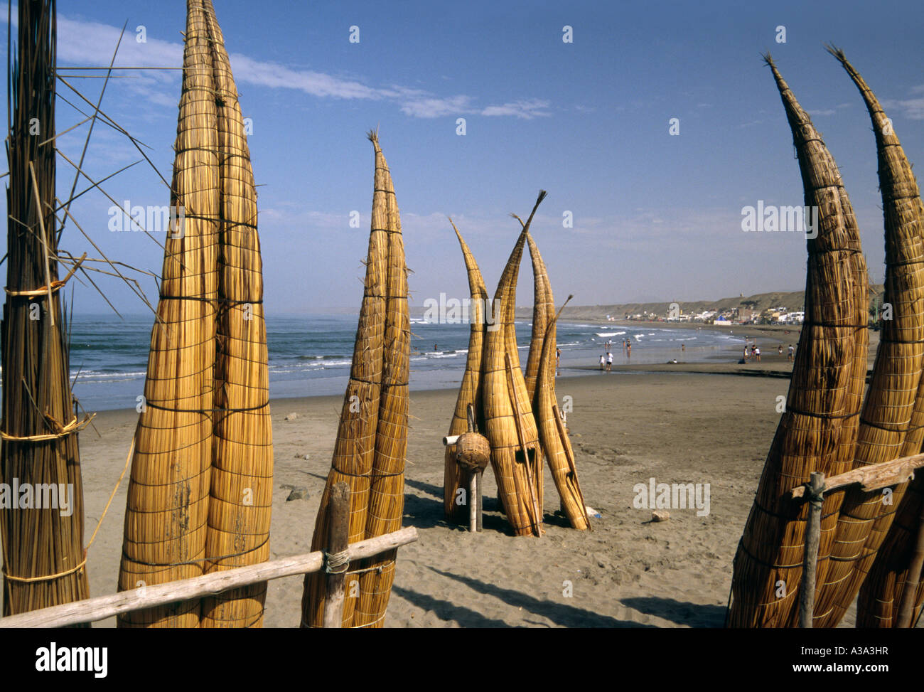 Totora reed boats - Huanchaco, La Libertad, PERU Stock Photo - Alamy