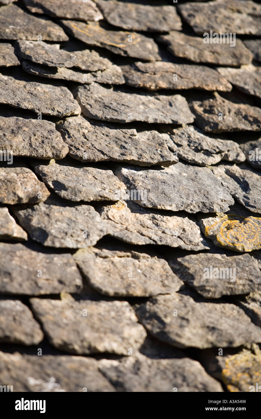 Traditional stone Cotswolds roof tiles Gloucestershire Stock Photo Alamy
