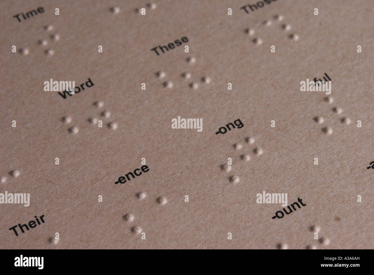 Sheet of braille used for teaching Stock Photo Alamy
