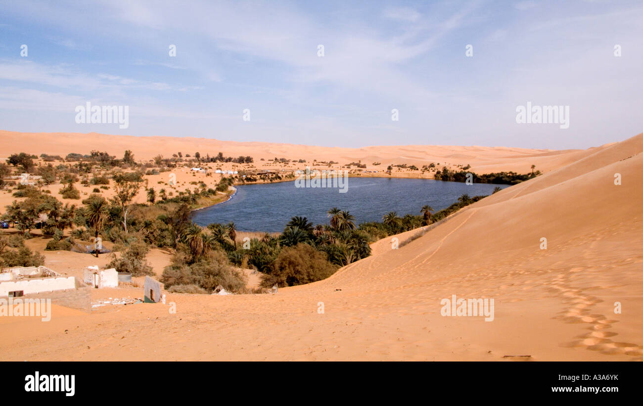 Gebraoun Lake Ubari Lakes in the Sahara Desert Libya Stock Photo