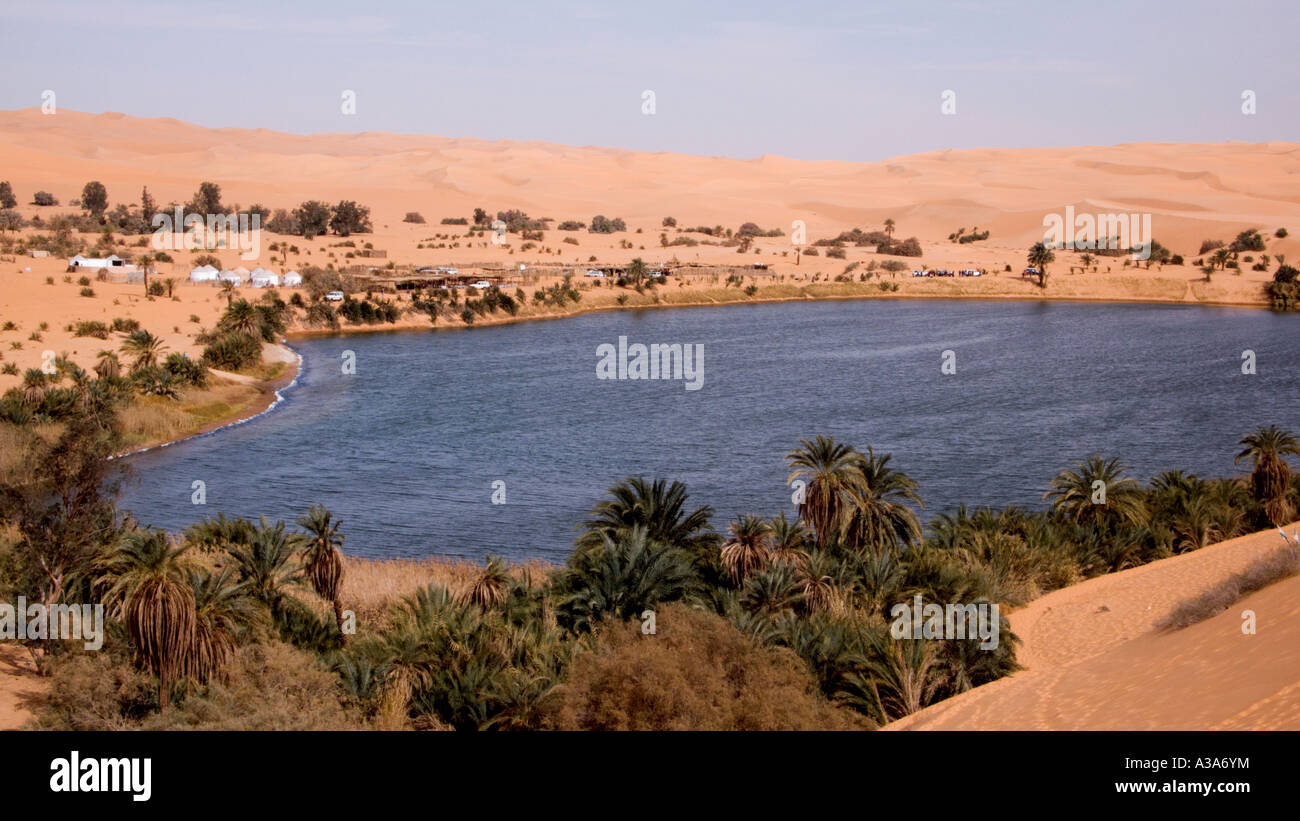 Gebraoun Lake Ubari Lakes in the Sahara Desert Libya Stock Photo