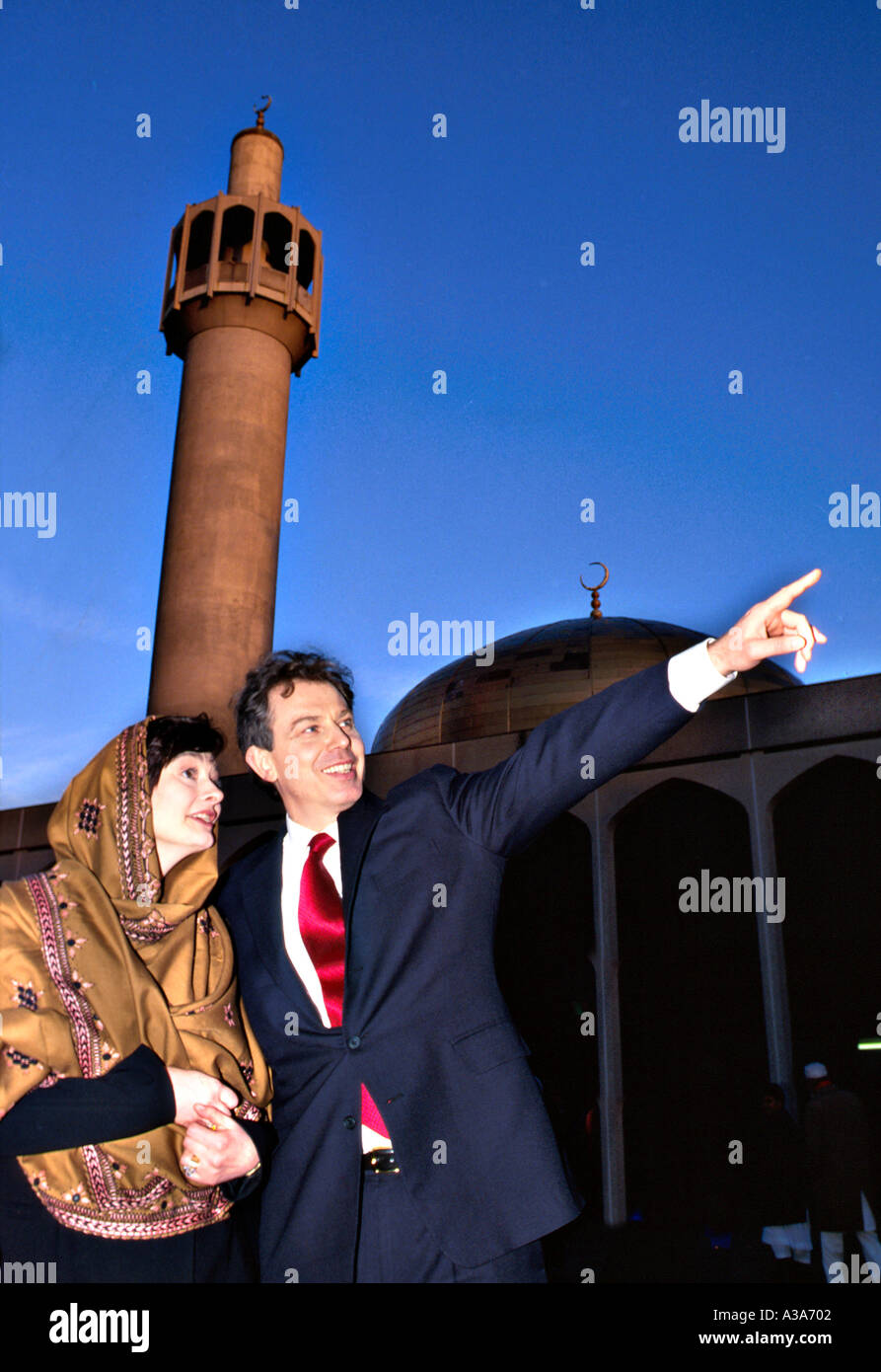 Tony Blair with his wife Cherie visiting the Central Mosque in London Stock Photo