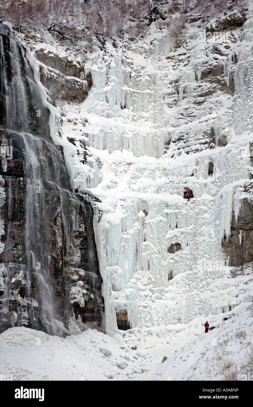 Bridal Vail Falls Ice climbers Utah Stock Photo