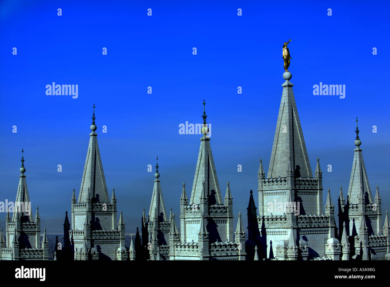 Salt Lake City Temple spires blue sky Stock Photo - Alamy