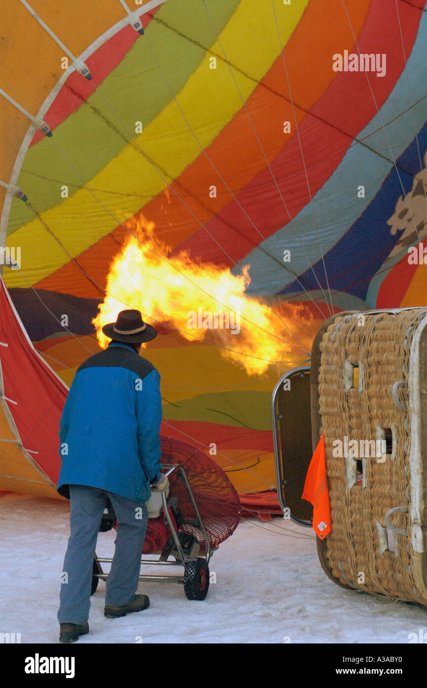 Inflating a hot air balloon at the Chateau d'Oex balloon festival