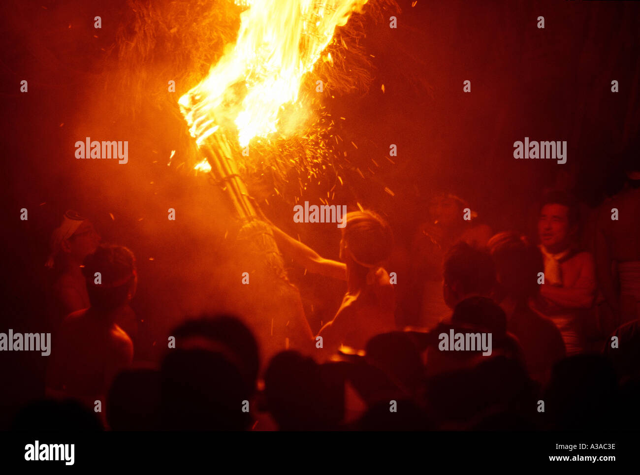 Oniyo Matsuri Japanese Fire Festival and National Holiday Celebration Fukuoka Japan Stock Photo