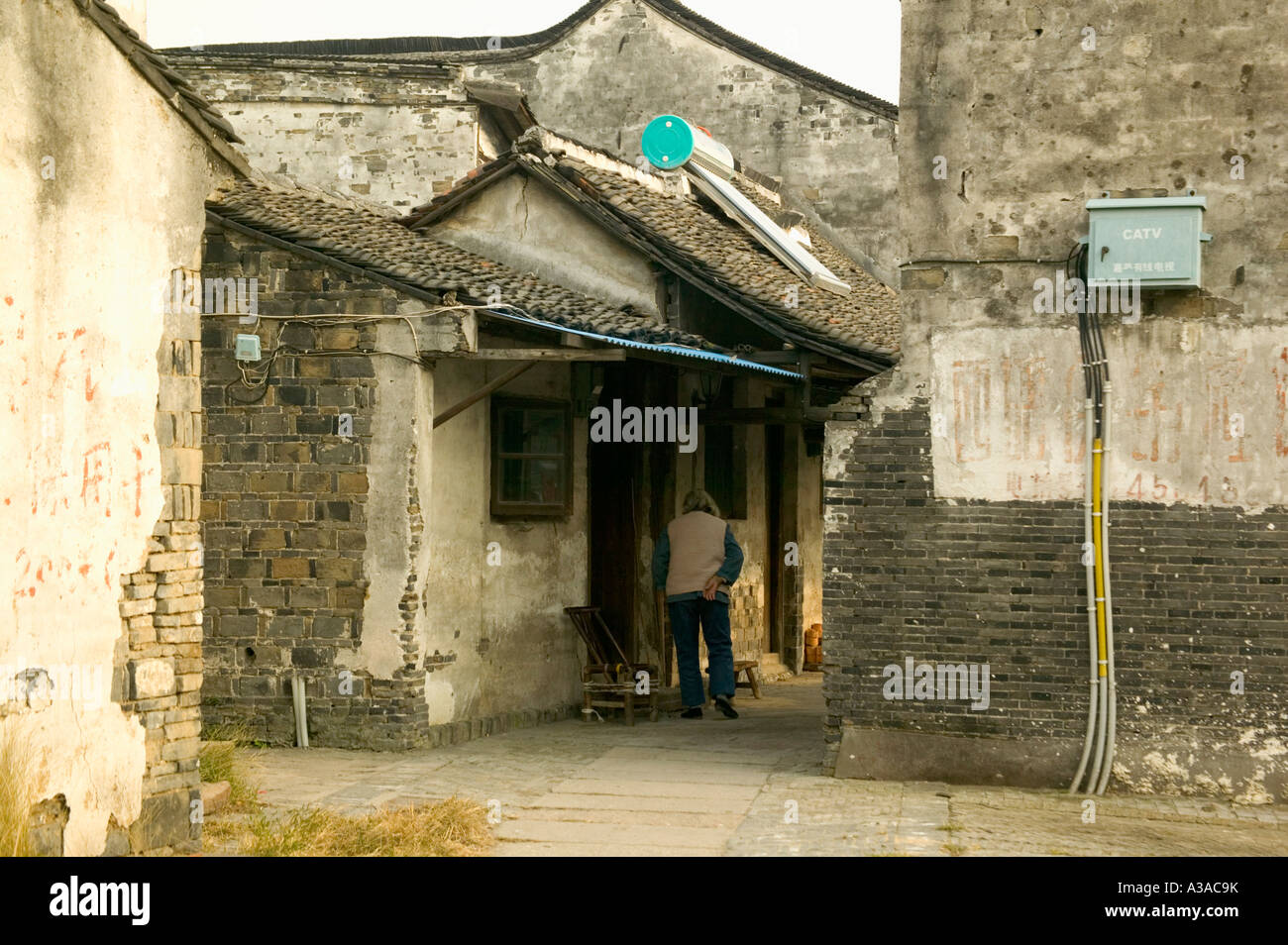 Solar water heater junction box for tv on home, Xitang, China Stock Photo