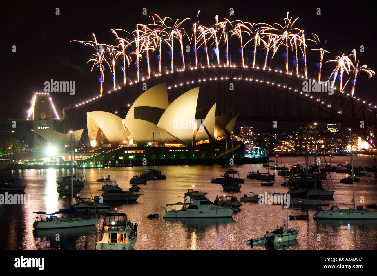 Australia New South Wales Sydney Opera House and Coathanger Bridge with Boats in Sydney Harbour