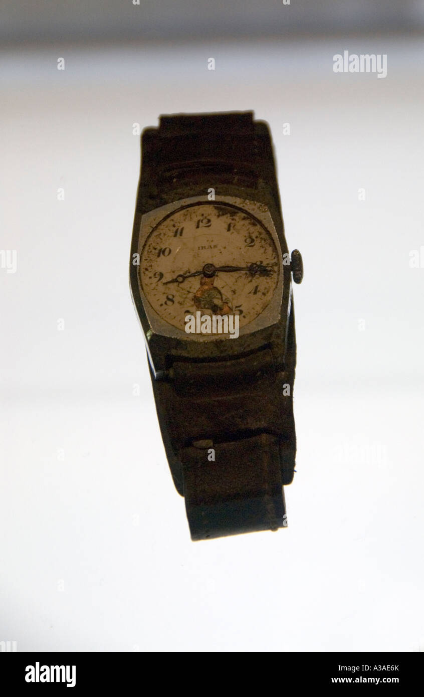 Watch in Peace Memorial Museum, Hiroshima Japan, Stopped at exact moment of bomb blast 8.15, August 6th 1945 Stock Photo