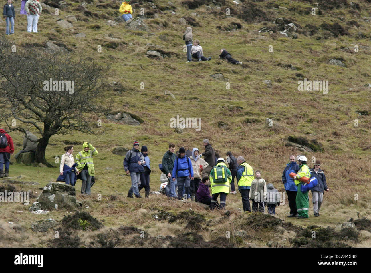 walkers pilgrims and rescue services on slemish mountain st patricks day county antrim northern ireland Stock Photo