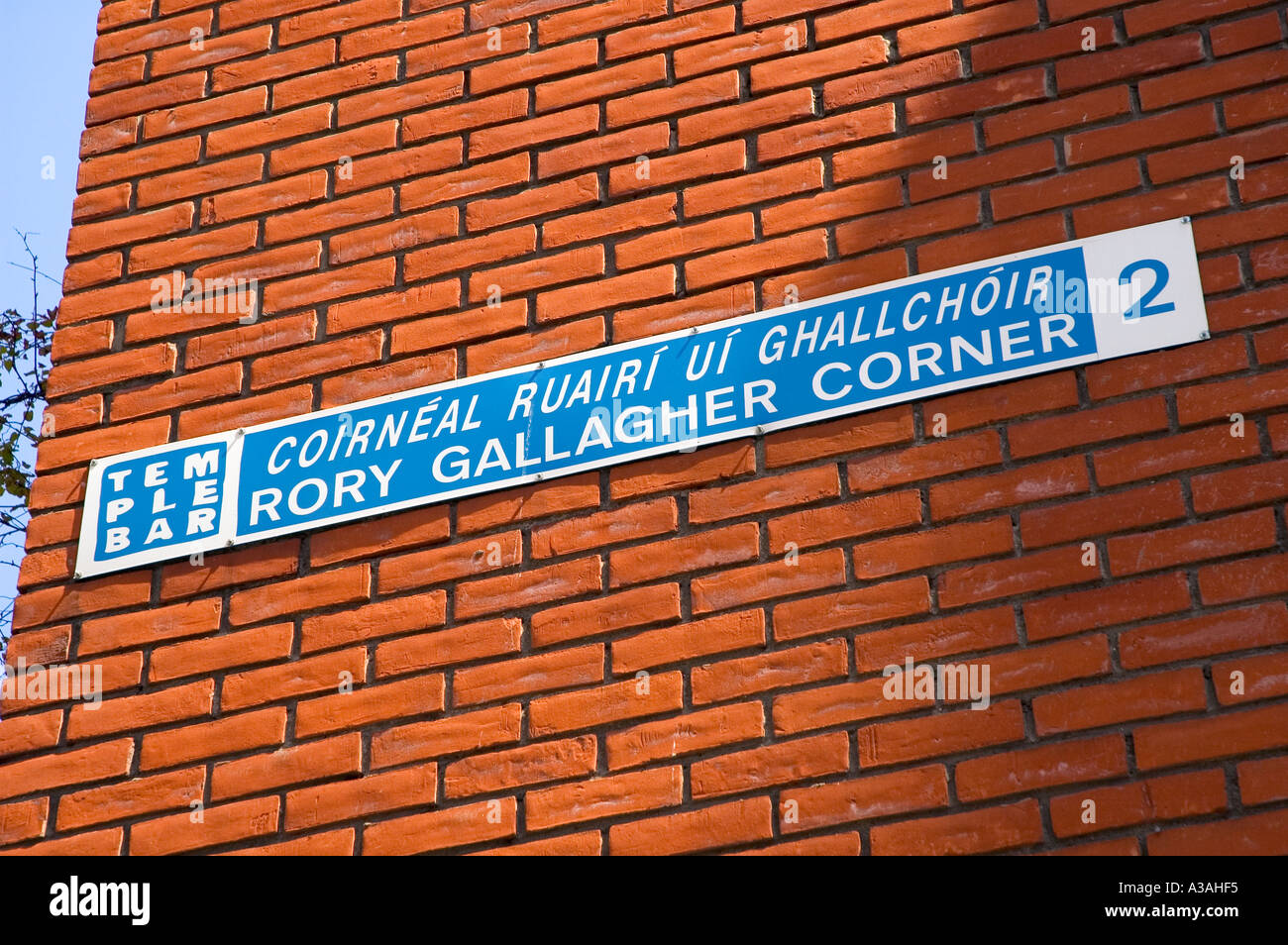 Sign for Rory Gallagher Corner, Temple Bar, Dublin Ireland Stock Photo