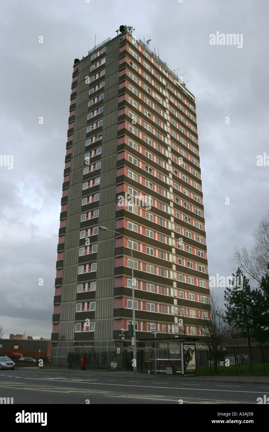 tower block of divis flats with british army base on roof falls road west  belfast northern ireland Stock Photo - Alamy