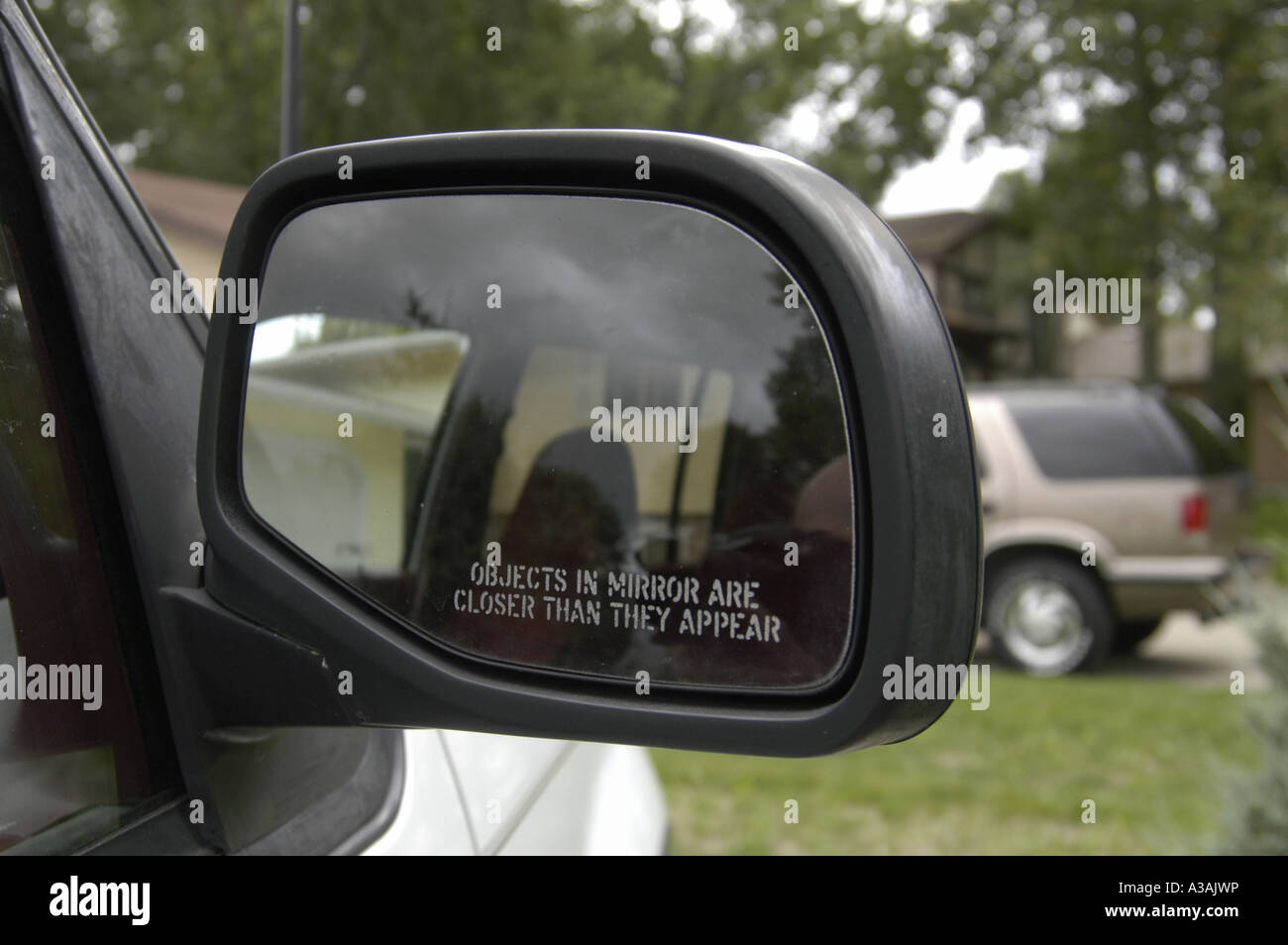 Objects In Mirror Warning On Rear View 3 Stock Photo Alamy