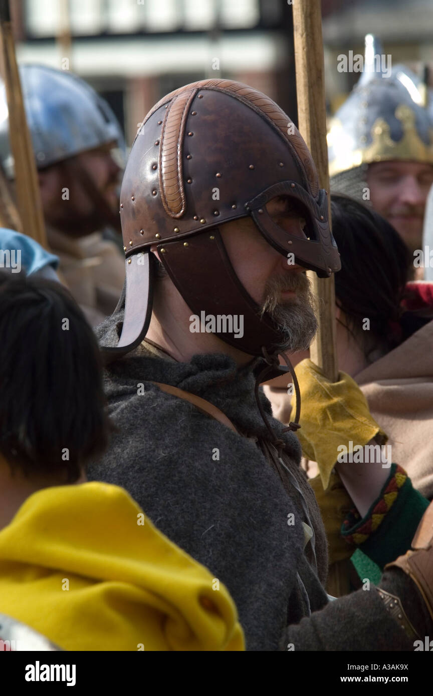 A viking warrior in a leather helmet Jorvik Viking Festival York ...