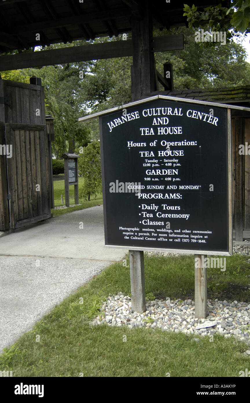 P18 067 Tea Ceremony, Japanese Cultural Center Sign, Saginaw MI Stock