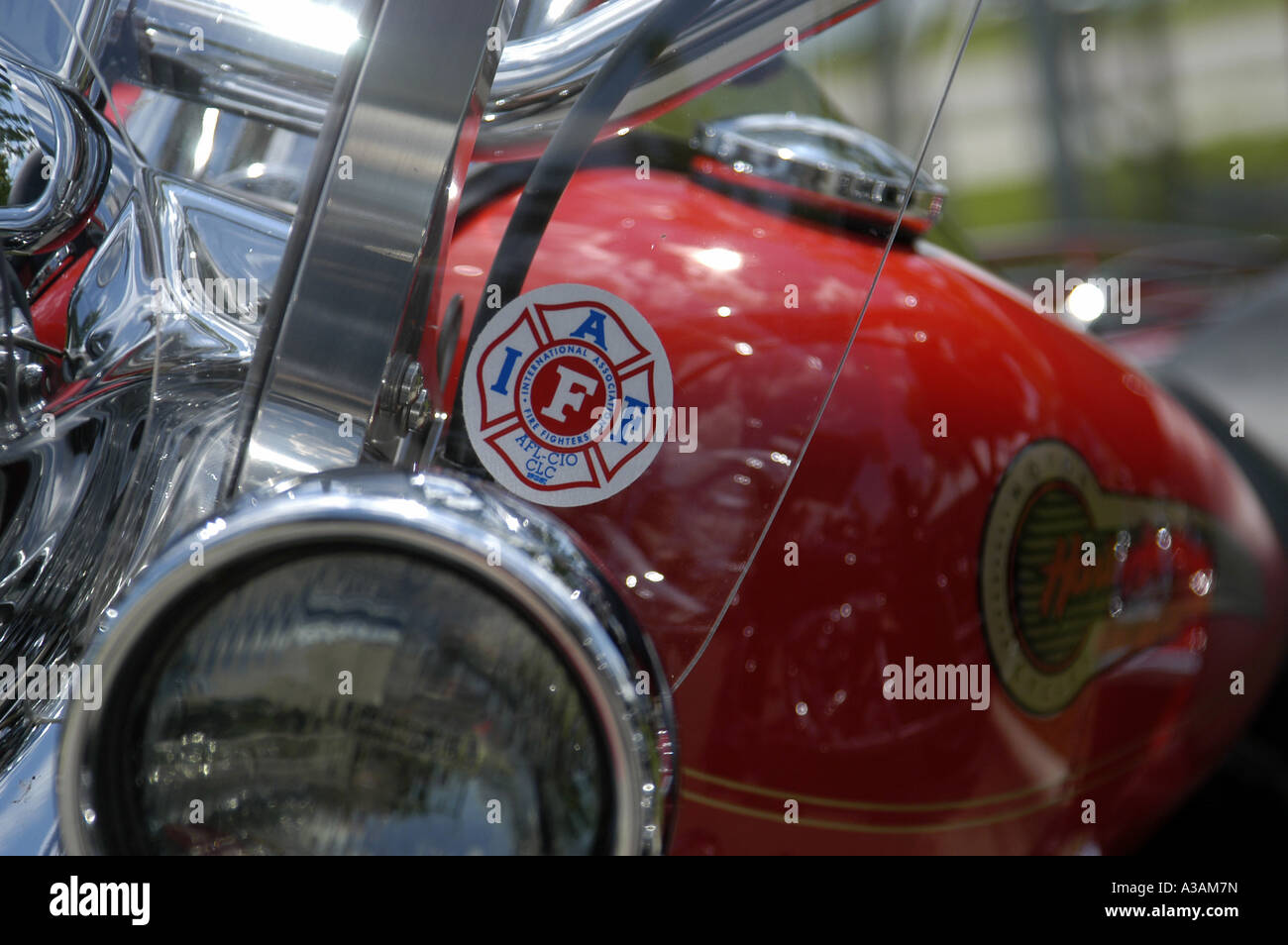 P18 095 Fire Dept Sticker On Motorcycle Stock Photo