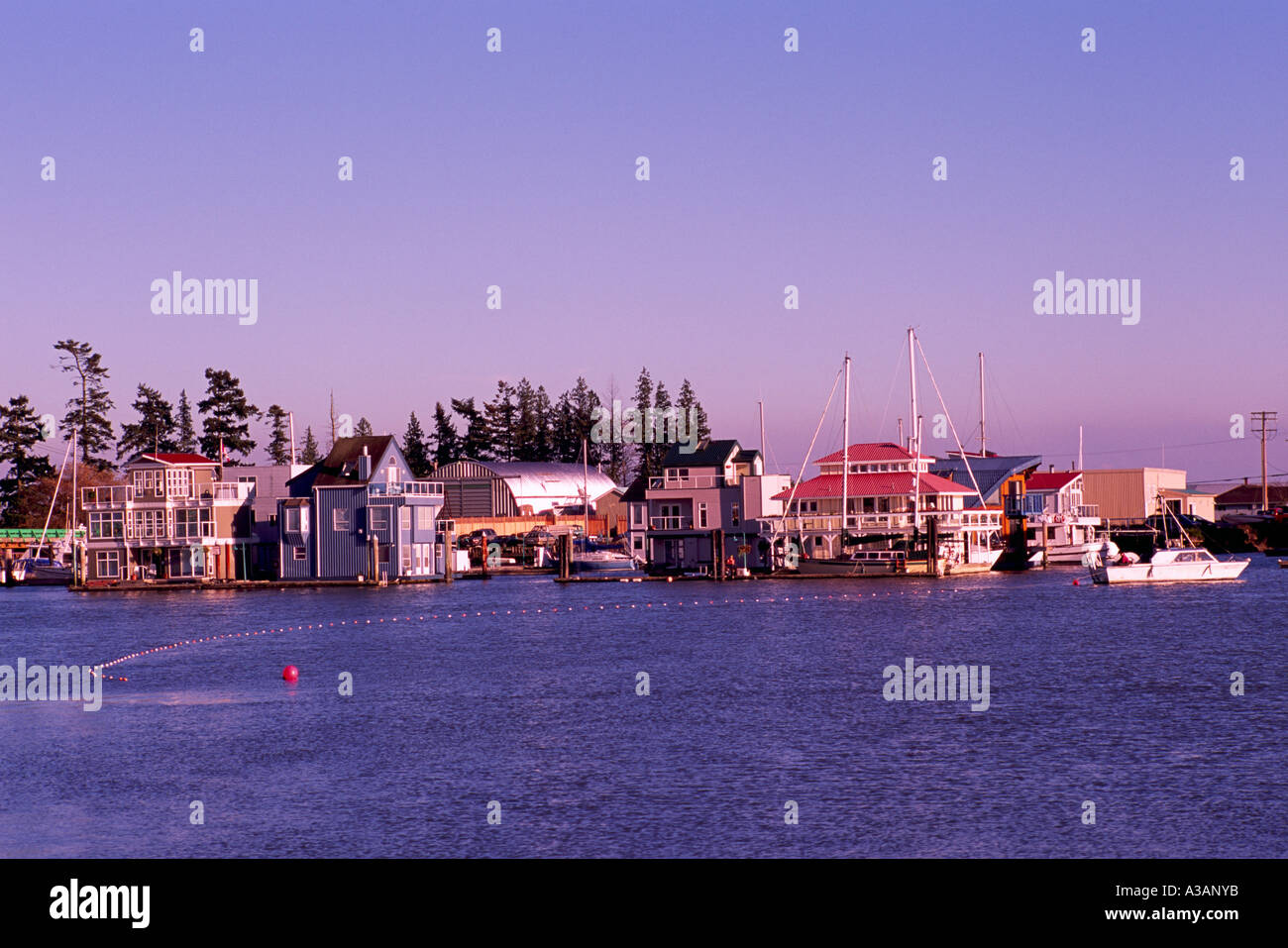 Floating Houses in a Float Home Community on the Fraser River near
