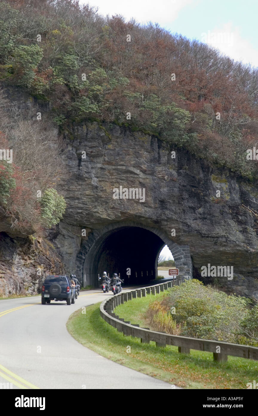 P25 115 Smoky Mtns, BRP, Motorcycles, Tunnel, NC Stock Photo
