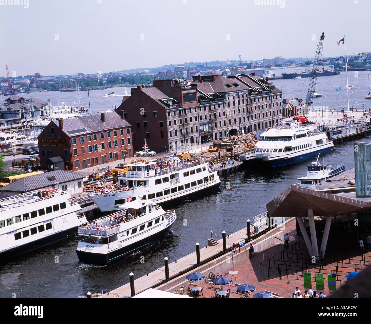 Ferry Dock at Long Wharf from above, Boston Harbor, Massachusetts, USA ...