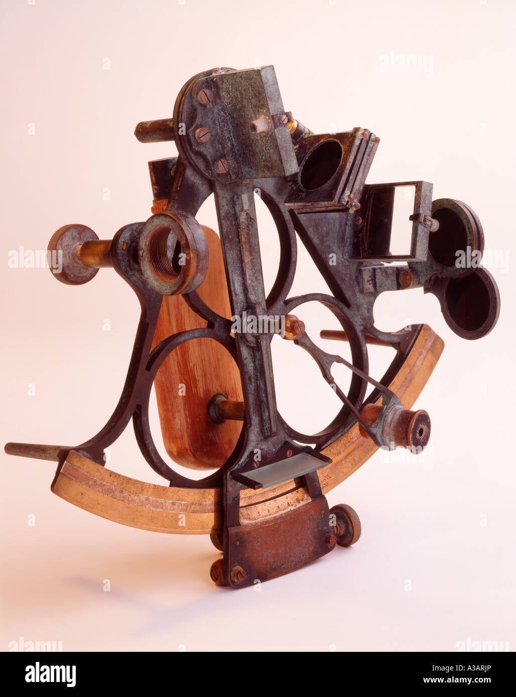 Navigational Sextant on white background cut out. Stock Photo