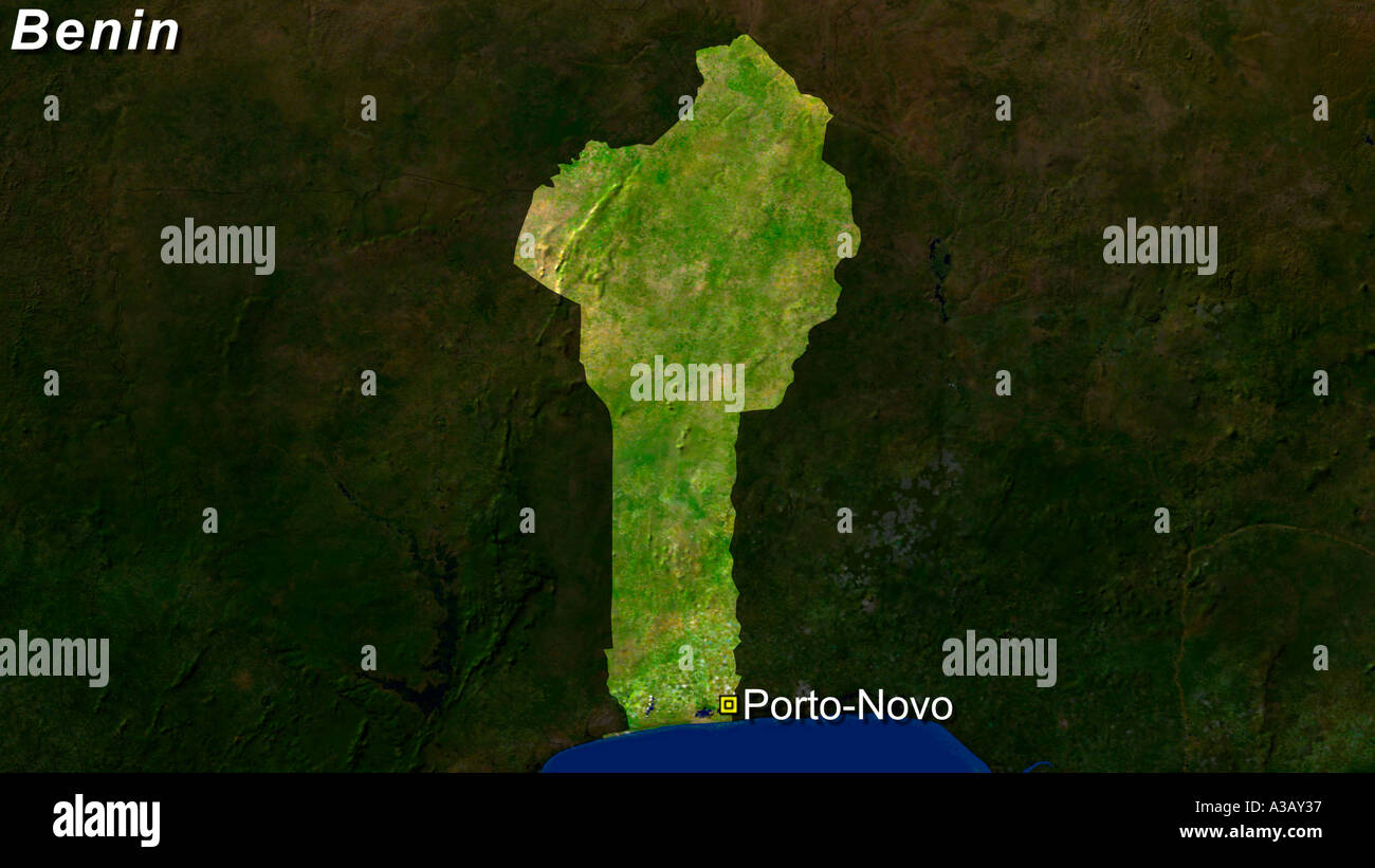 Satellite Image Of Benin With Porto-Novo Highlighted Stock Photo