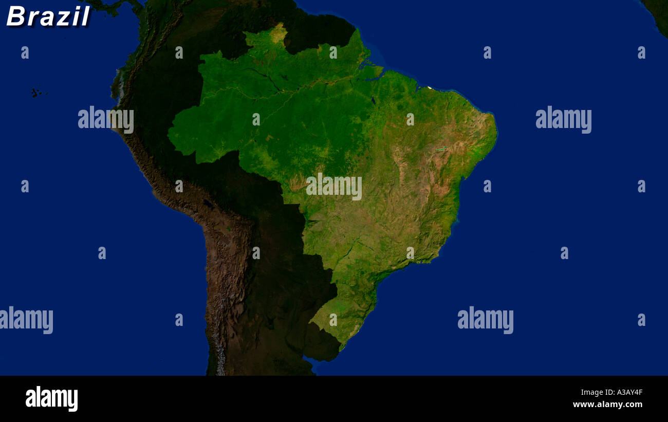 Satellite Image Of Brazil Highlighted With Text Stock Photo - Alamy