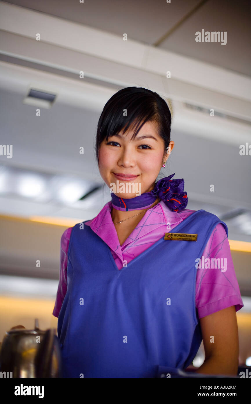 Portrait of Thai Airlines female flight attendant Stock Photo