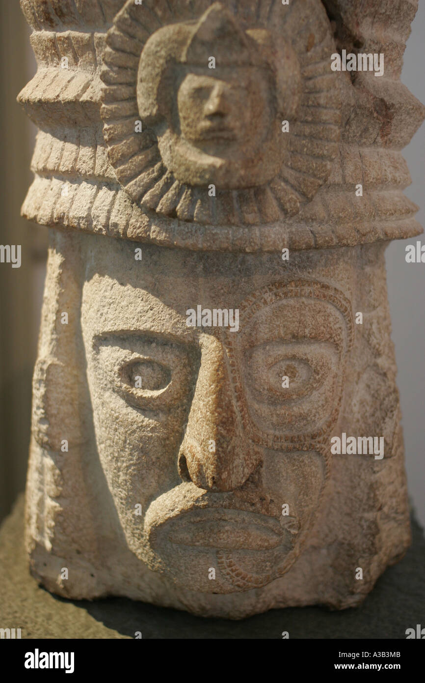 Head of the Human like sculpture, Kabah, Yucatan. Late classic terminal