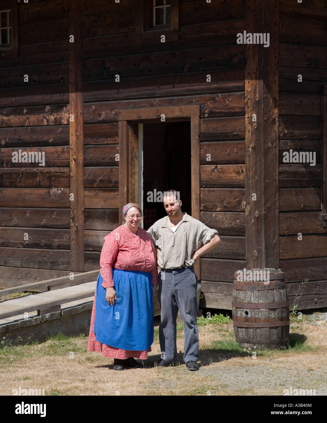 Man and woman in period costume Fort Langley national historical site Canada Stock Photo