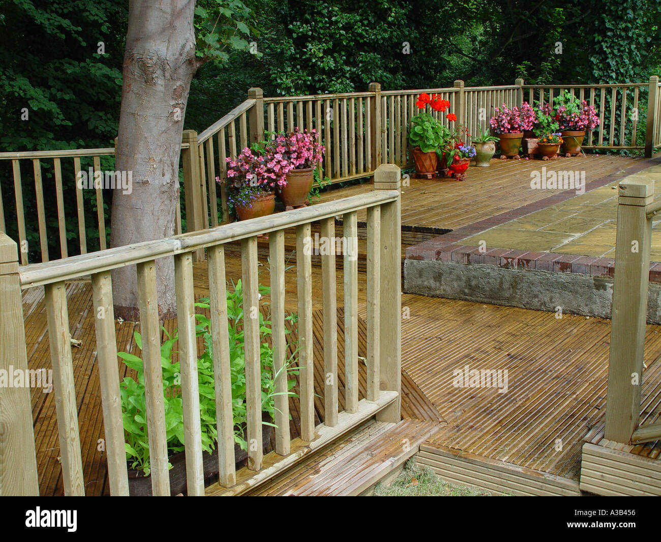 Garden Decking Patio with Balustrades Stock Photo