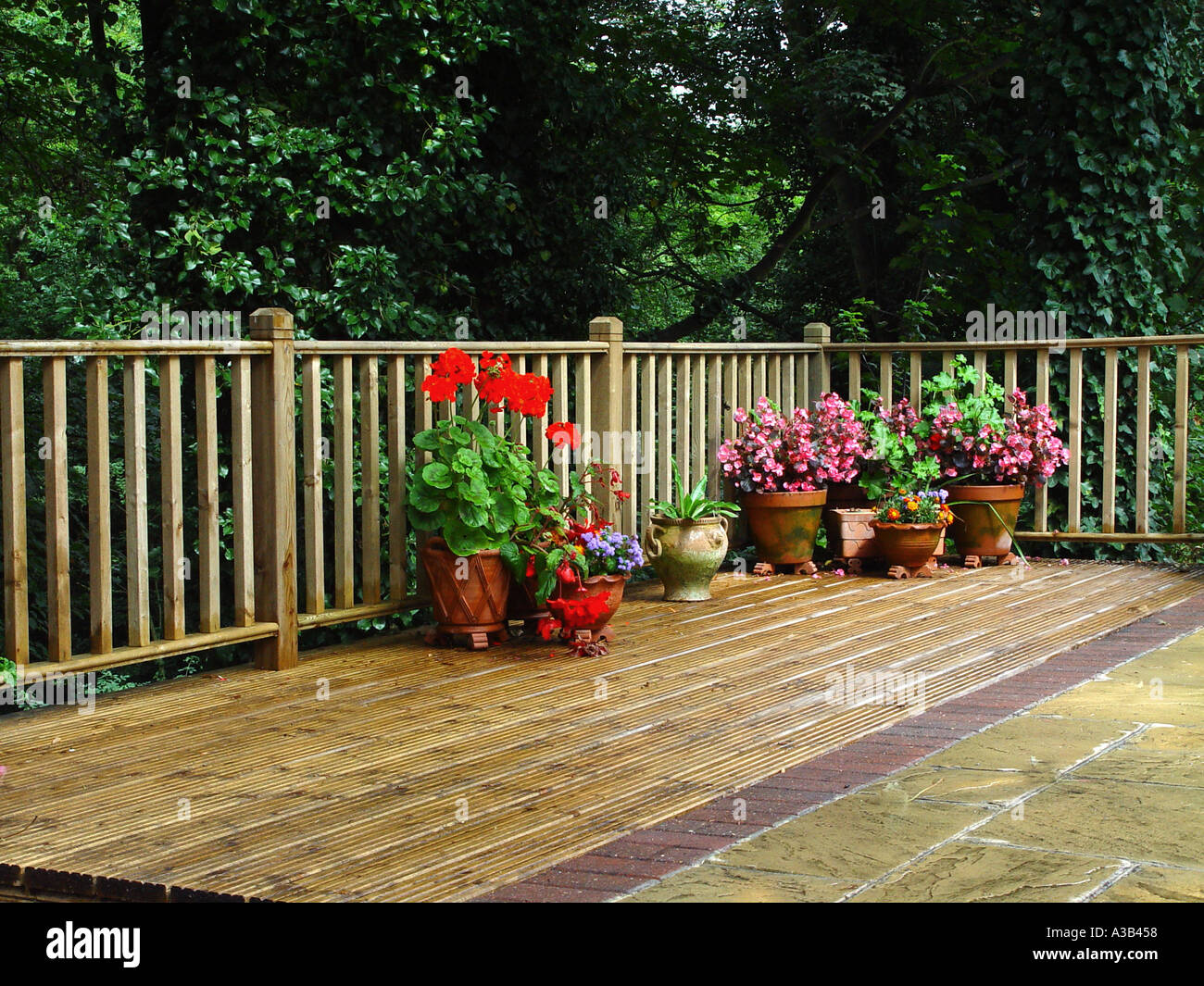 Garden Decking Patio with Balustrades Stock Photo