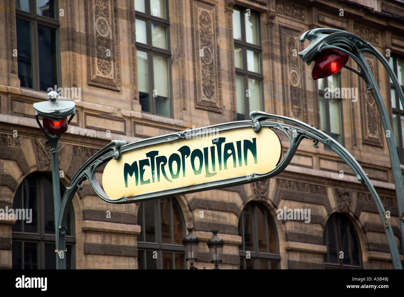 FRANCE Ile de France Paris Palais Royale Musee du Louvre Art Nouveau Metropolitain sign for the