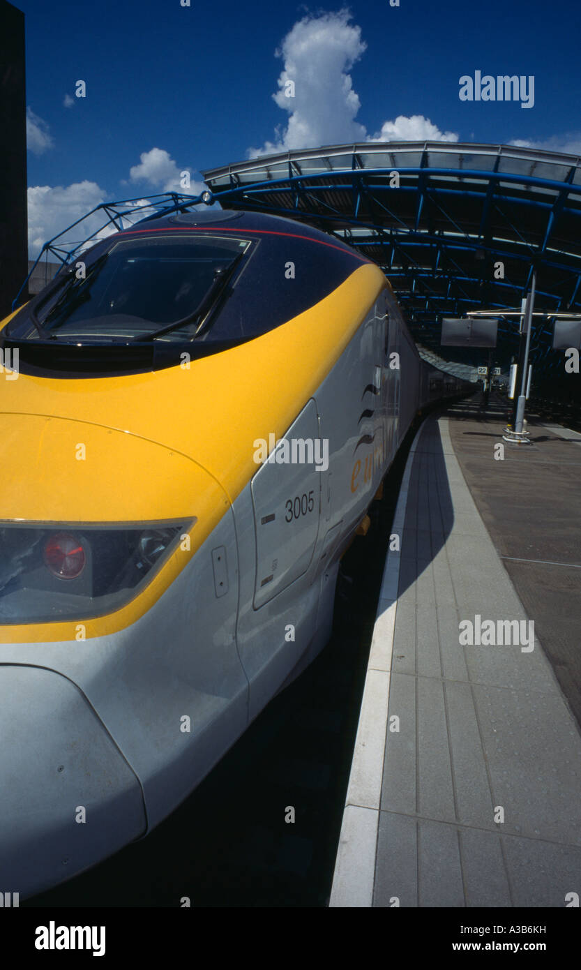 England London Waterloo Station Transport Rail Eurostar passenger cross Channel Train at platform Stock Photo