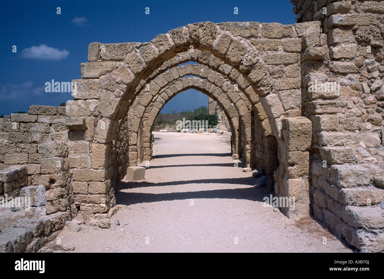 ISRAEL Middle East Caesarea Crusader Church stone arches within ruins Stock Photo
