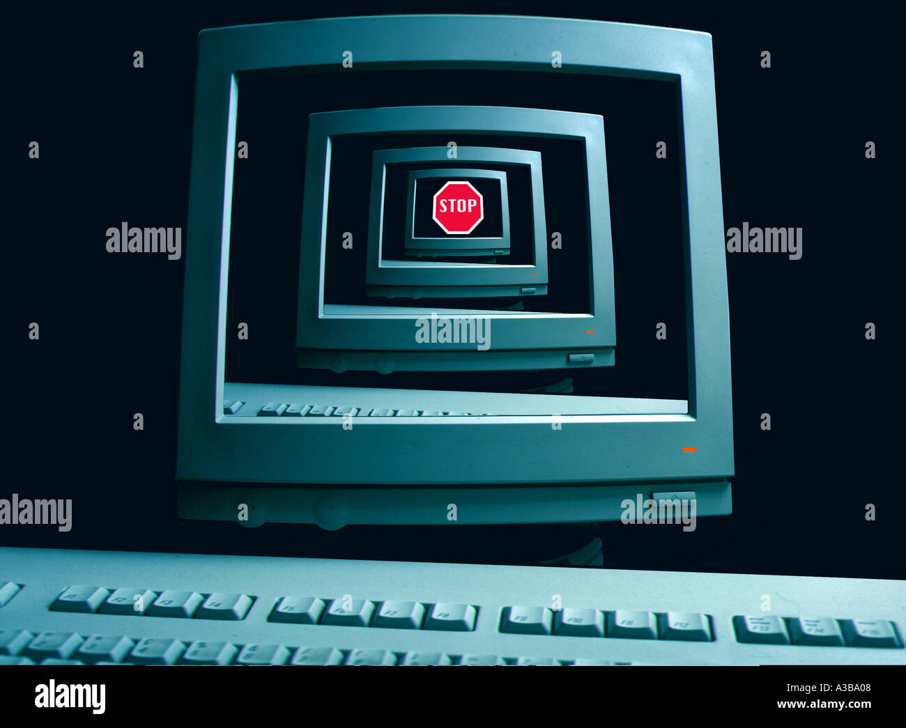 Computer Image Array of Screens with STOP Sign Stock Photo Alamy