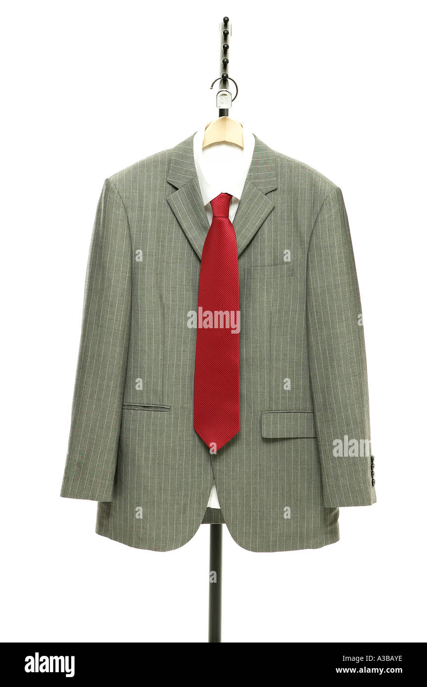 The top of formal suit with a red tie on the hanger Stock Photo - Alamy