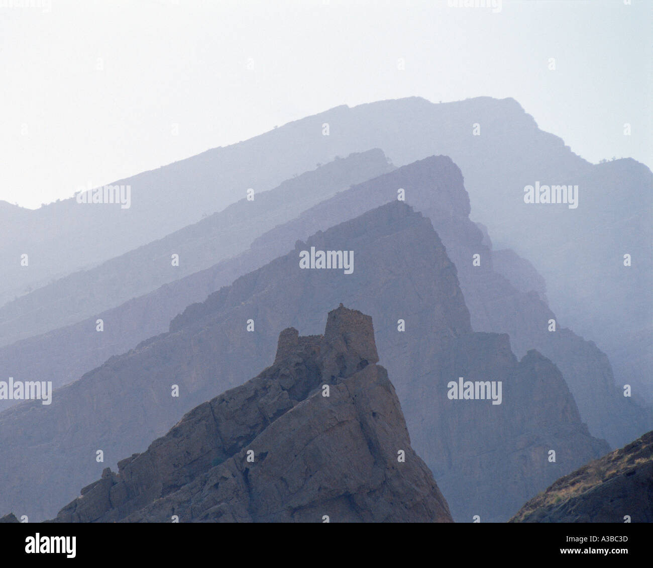 Mountain Ridges Persian Ruin Sultanate of Oman Stock Photo