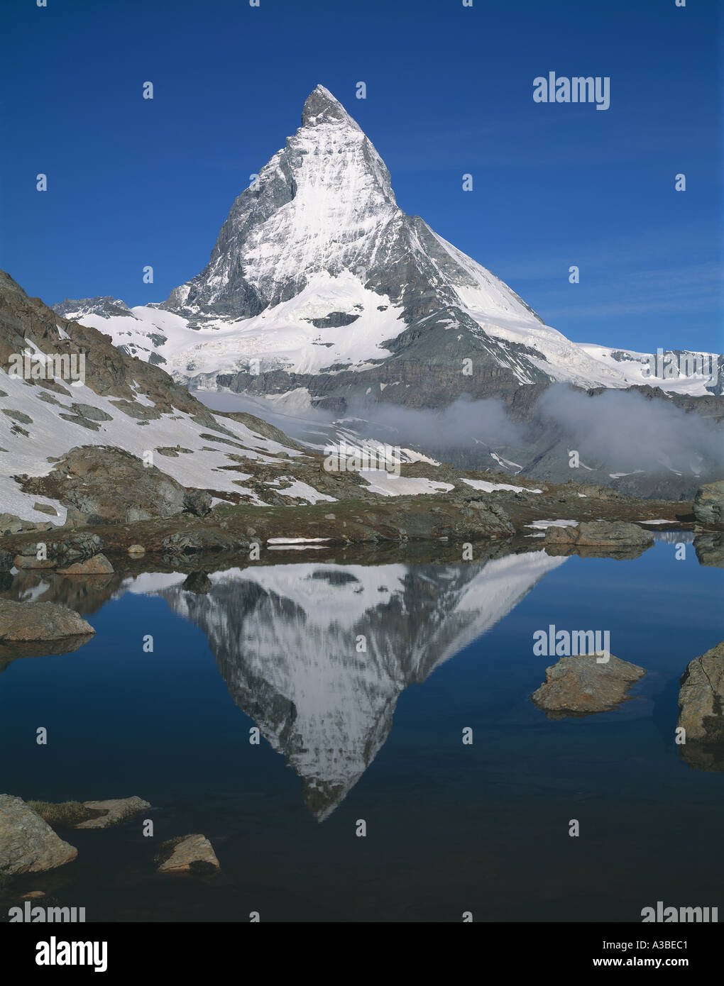The Matterhorn Reflected in a Tarn Swiss Alps Switzerland Stock Photo