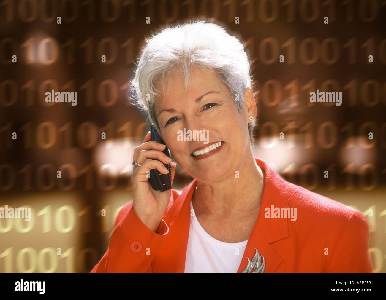 Communication Attractive senior woman talking on cell phone Stock Photo ...