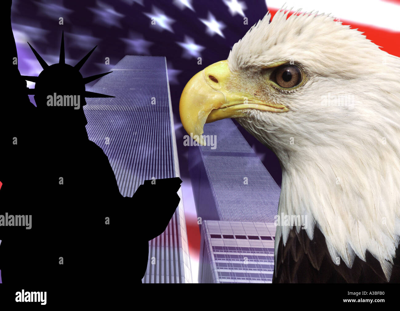 Patriotism in the USA Statue of Liberty World Trade Center Bald Eagle