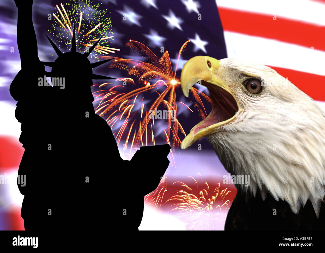 Patriotism in the USA Statue of Liberty Bald Eagle Stock Photo Alamy