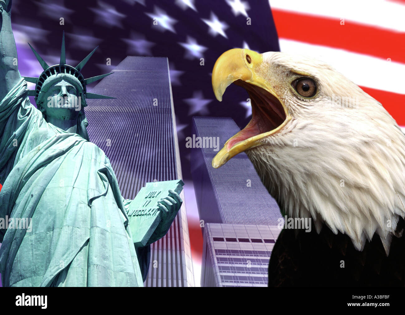 Patriotism in the USA Statue of Liberty World Trade Center Bald Eagle