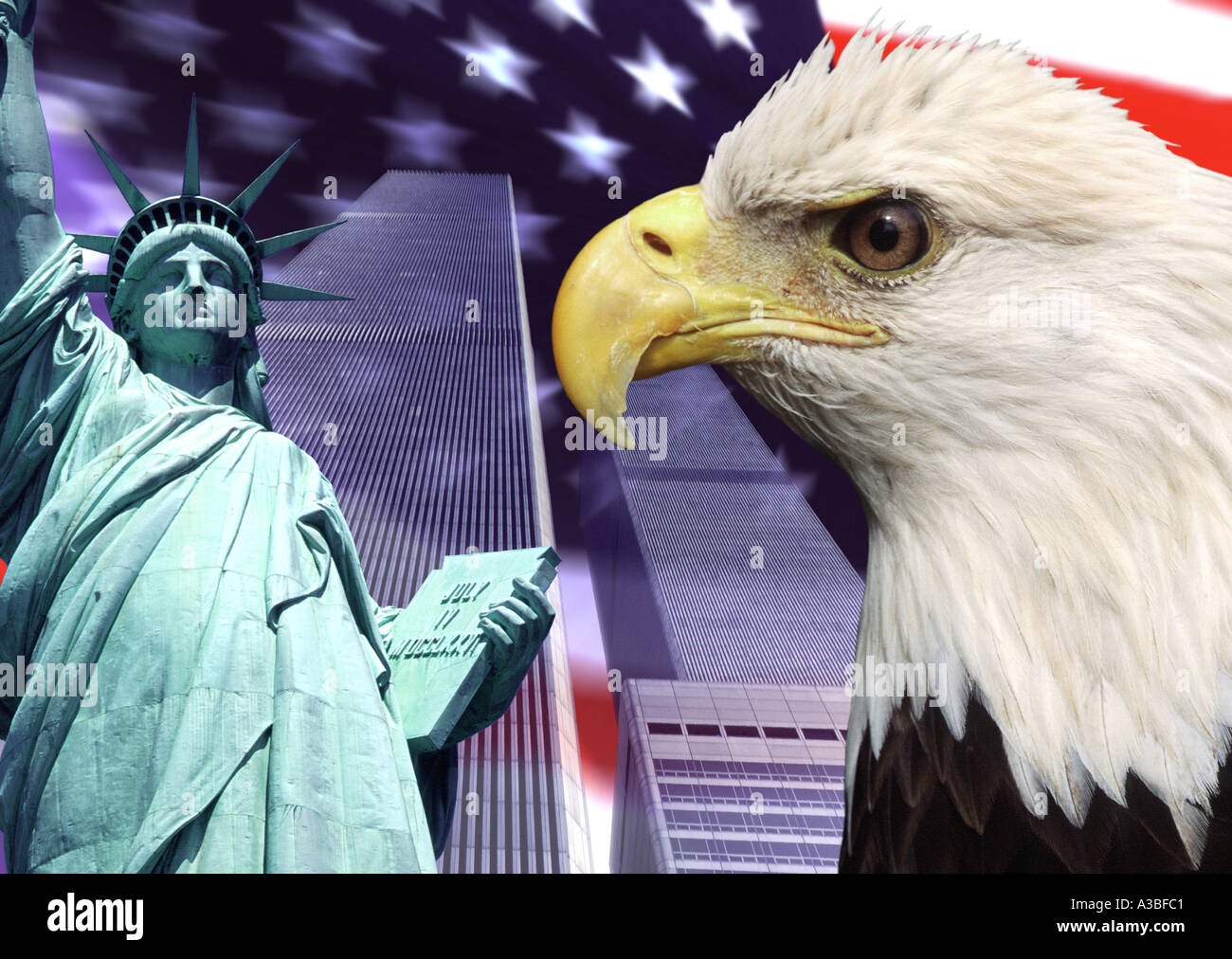 Patriotism in the USA Statue of Liberty World Trade Center Bald Eagle